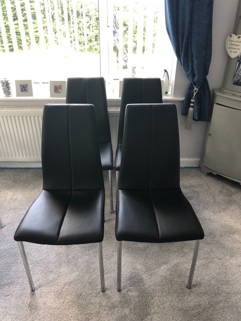 NEXT OPUS Set of 4 Faux Black Leather Chrome Dining Chairs As New in