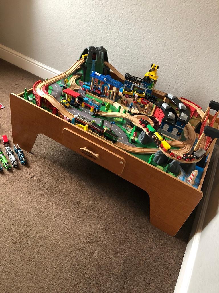 Complete wooden train table & trains/track in Denton, Manchester