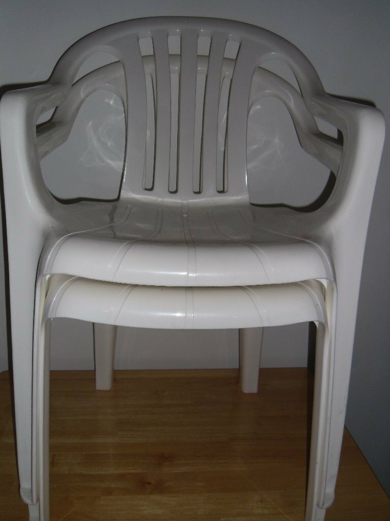 2 HOMEBASE WHITE PLASTIC GARDEN CHAIRS in Norwich, Norfolk Gumtree