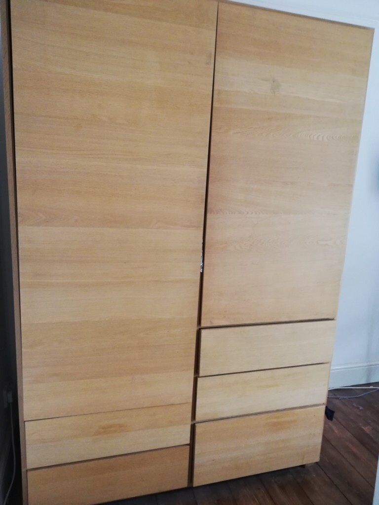 Habitat solid light oak wardrobe, 1 and 1/2 hanging space and 5 large