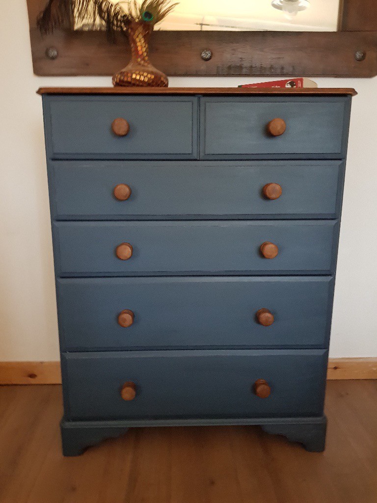 Rustic Pine Chest Of Drawers Dark Blue Shabby Chic Local