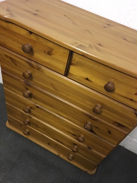 Pine Wooden Chest Of Drawers 7 Drawers Bun Feet Very Good
