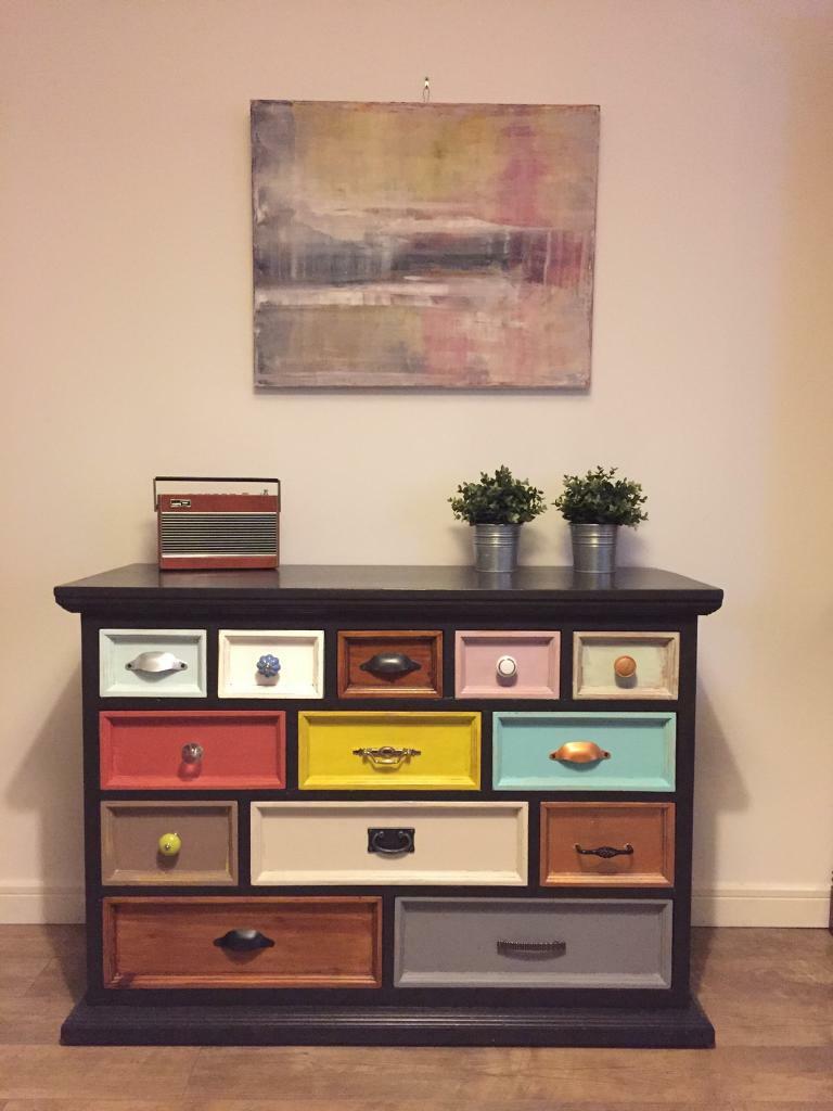 Unique Funky Chic Fully Refurbished Multi Coloured Chest Of Drawers
