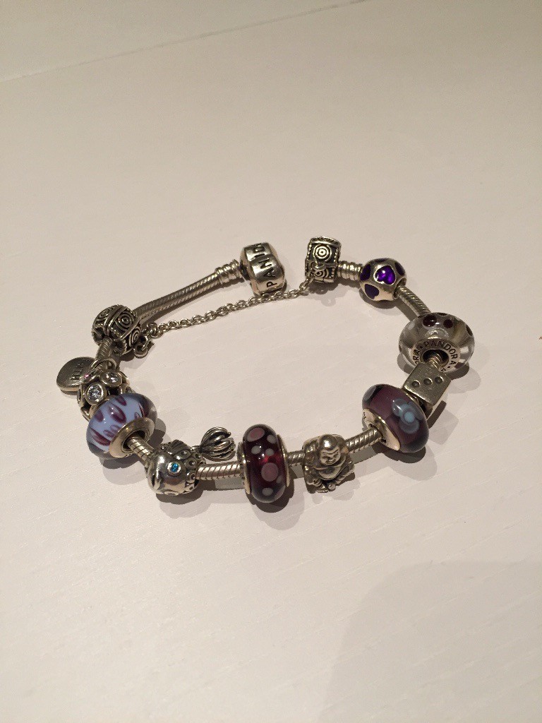 Genuine Pandora Bracelet, Charms, Spacers and Safety Chain Silver in
