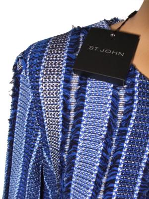 Pre-owned St John St. John Damik Fil Coupe Knit Jaya Blue Topper Jacket Blazer Sz 10 $1095 In Jaya Blue, Black & Bright White