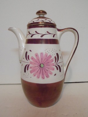 Vintage Purple & Pink Floral Lusterware Teapot Old Castle England
