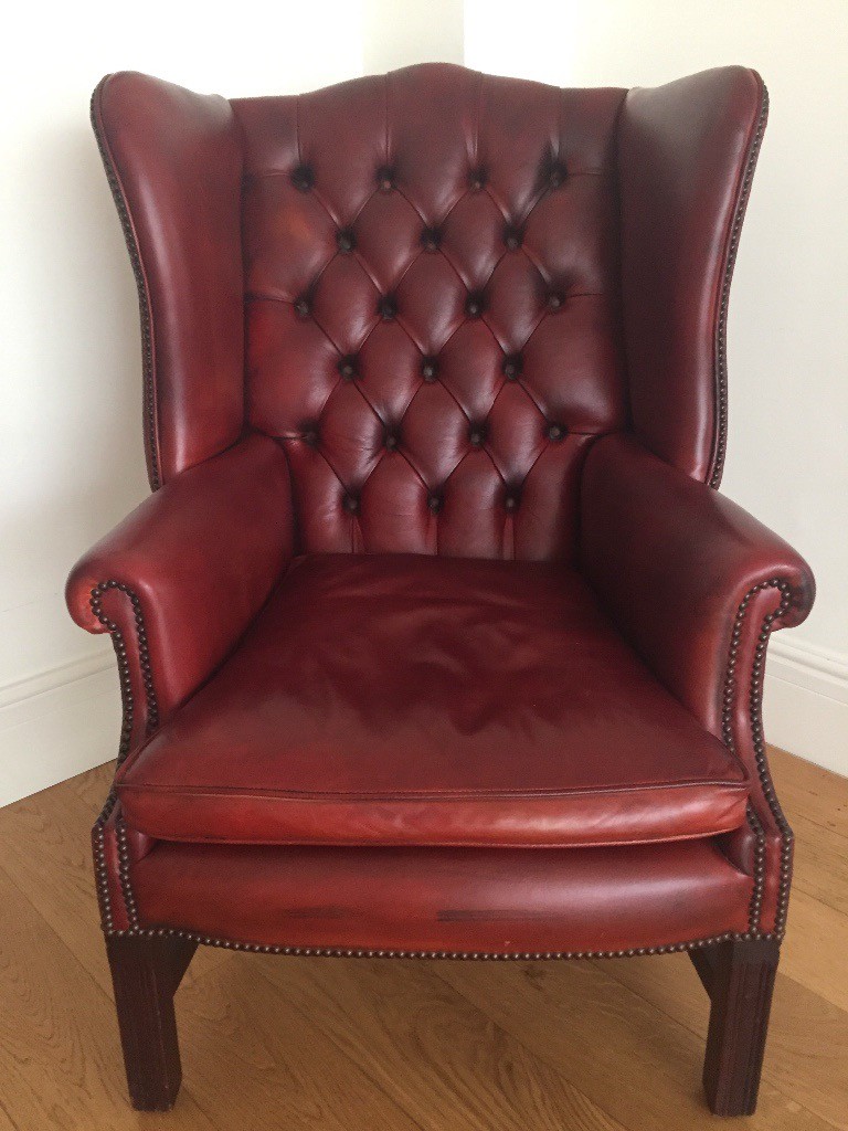 Stunning Dark Red Leather Wingback Armchair REDUCED in Hersham