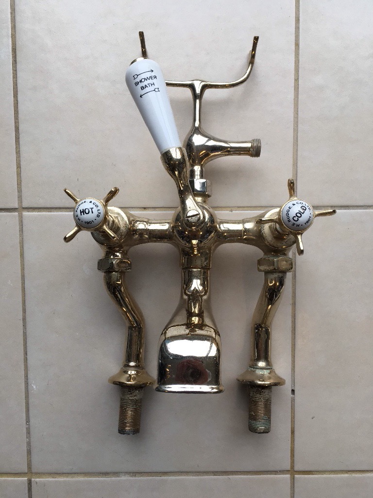H.E.Rudge & Co 1901 Bathroom Taps deck mount bath shower mixer antique gold in St