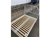 White metal double bed frame 