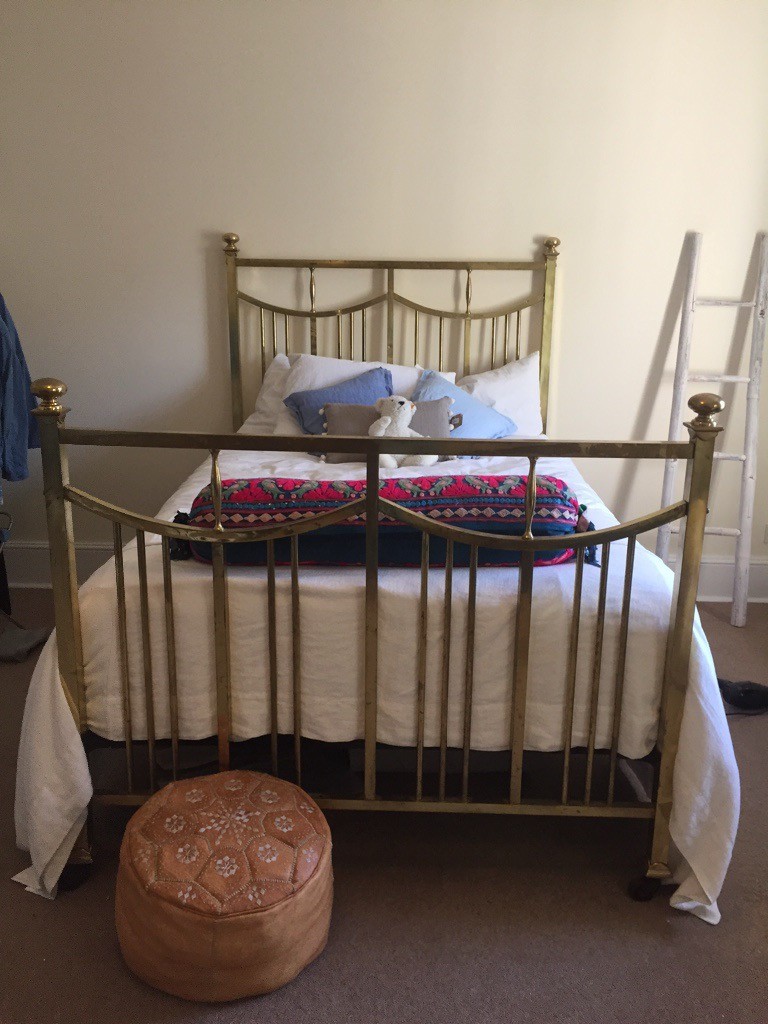 Vintage Brass Double bed for Sale. Includes base and mattress. In good