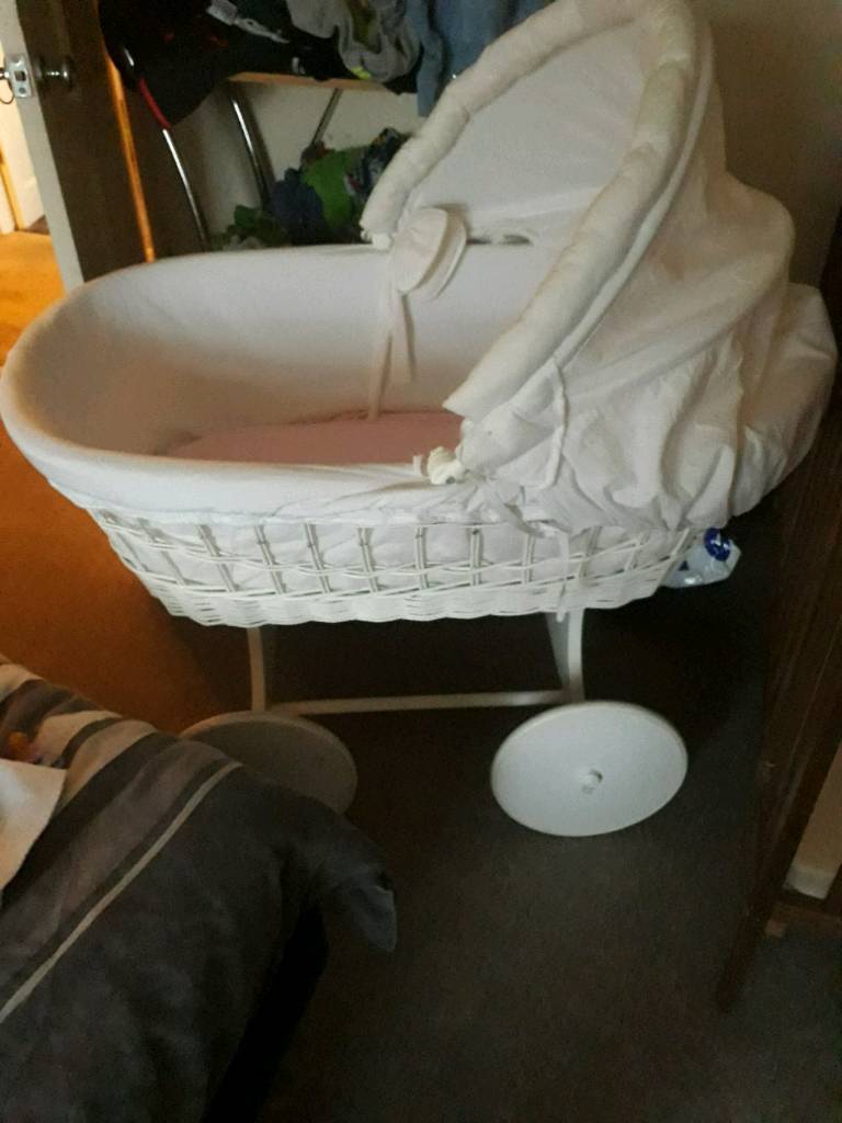 White wicker crib on wheels in Murton, County Durham Gumtree