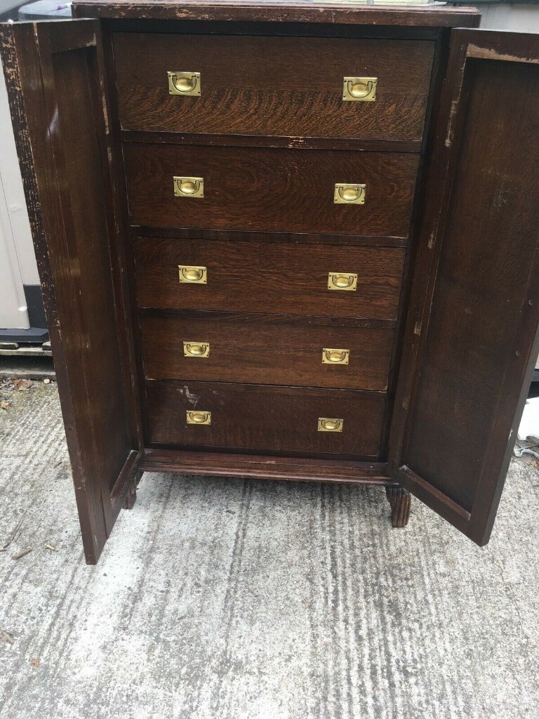 Antique 1933 Chest of Drawers Tall Boy Bedroom Furniture Oak CWS Ltd