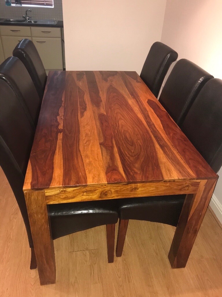 6/8 seater solid wood Arighi Bianchi dining table and 6 faux leather