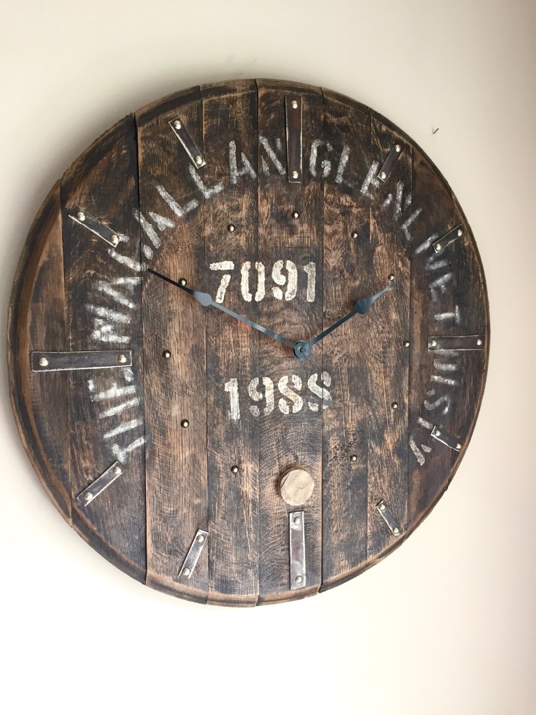 29" Rare Branded Macallan Glenlivit Whisky Barrel Lid Wall Clock in
