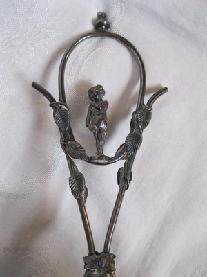 Antique Mid 1870's Caster Set Condiment/Cruet Holder Etched Flowers & Cherub Top