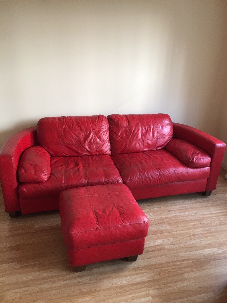 3 seater red leather sofa , armchair and footstool in Glasgow City
