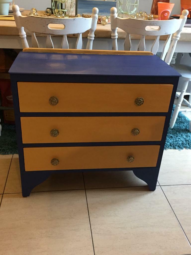 Beautiful Funky Upcycled Blue And Yellow Chest Of Drawers Kids Room