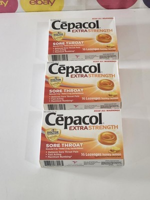 3 Boxes Cepacol HONEY LEMON Extra Strength Sore Throat 16 Lozenges Ea Exp 7/24