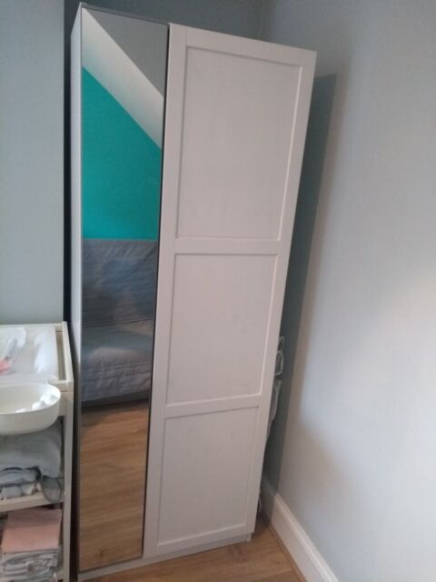 Ikea White And Mirrored 2 Door Wardrobe Pax Frame Hemnes