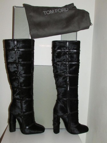 TOM FORD AUTH NEU IN BOX K TOM FORD PATCHWORK WADE HAAR UND LEDER KNIEHOHE STIEFEL RUNWAY