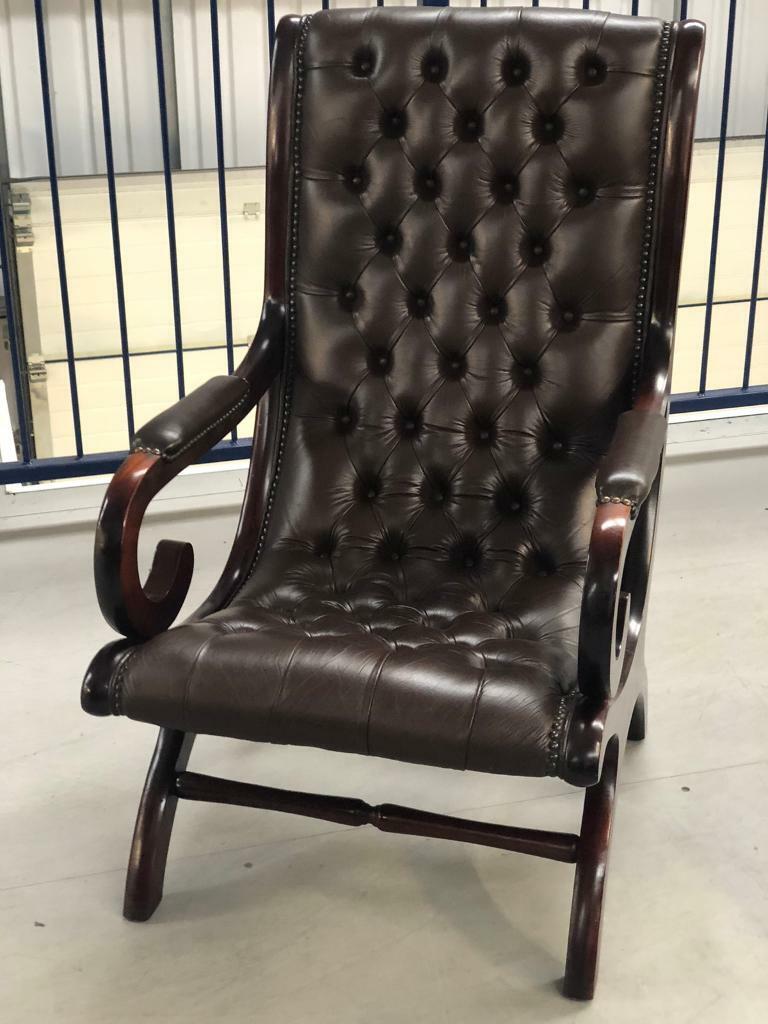 LEATHER BUTTONED CHESTERFIELD Vintage Rocking Slipper Armchair Chair