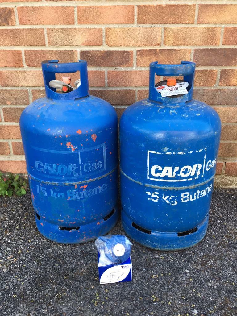 2 x Full 15kg Butane Calor Gas Bottles + Unopened Regulator in