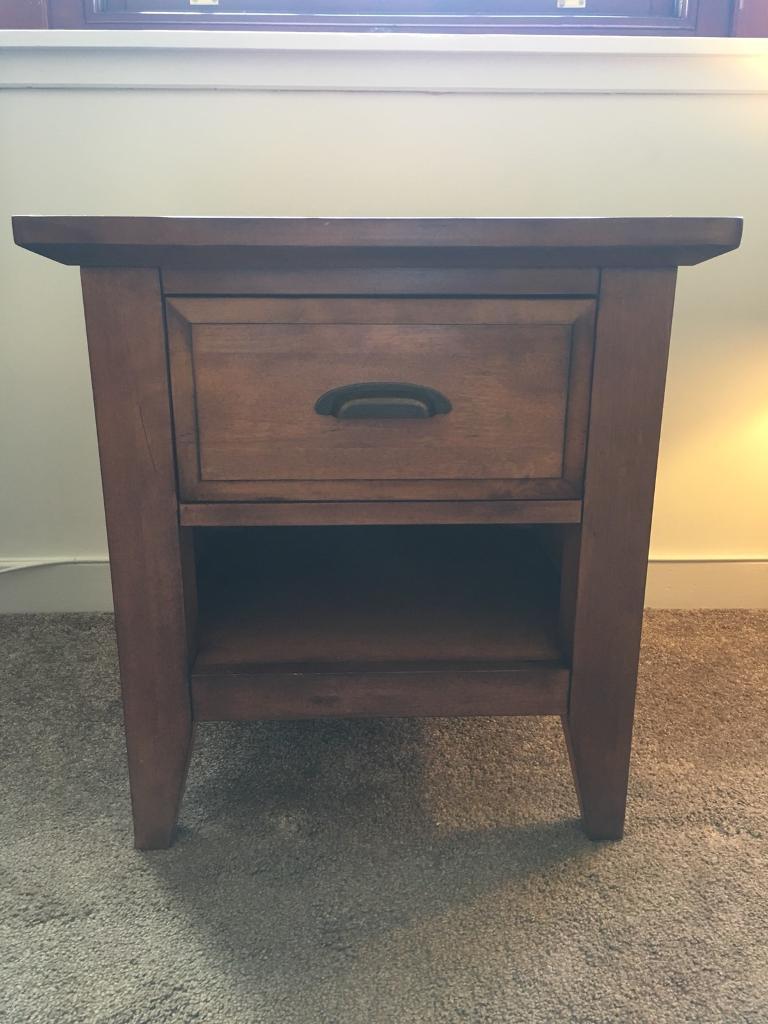 Set Of Two Dark Wooden Side Tables With Drawer In Paisley