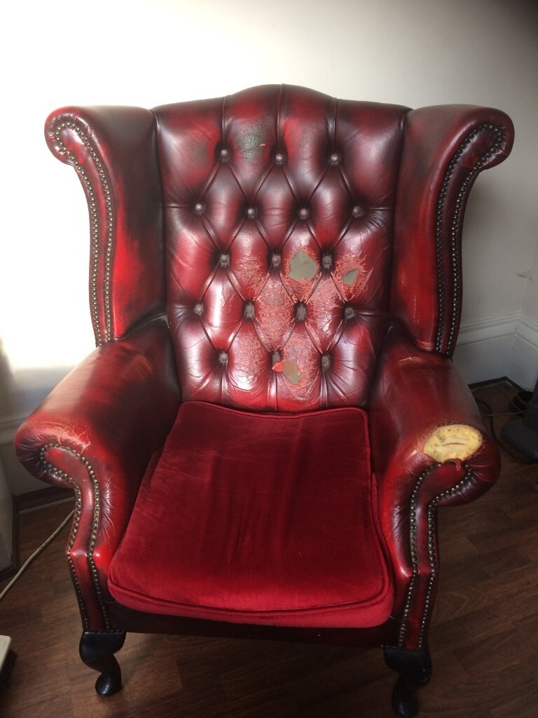 Lloyd Chesterfield Oxblood Leather Armchair In Need of Reupholstering