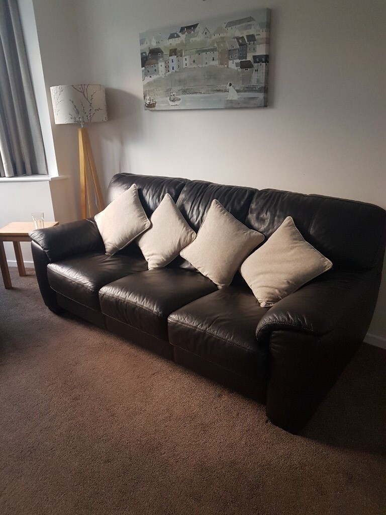 Furniture Village 3 seater leather sofa & chair (Shades). | in Sutton