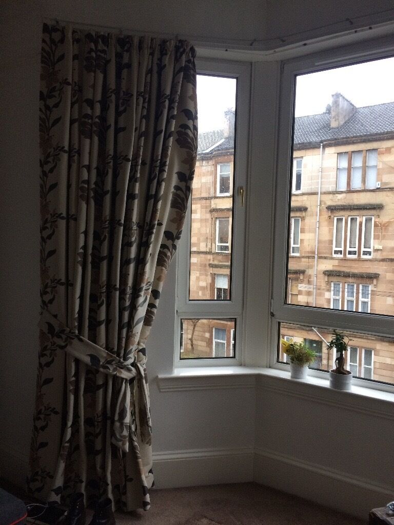 Thick fabric, fully lined cream patterned curtains | in Crosshill