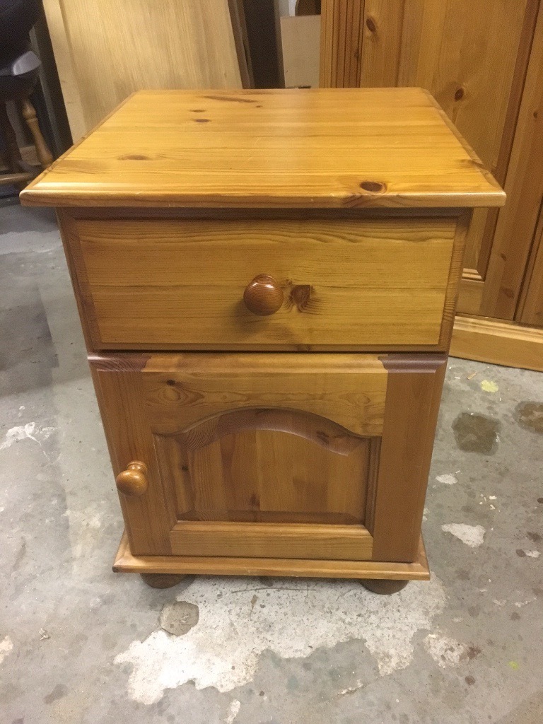 Solid pine bedside table with drawer and cupboard underneath with door