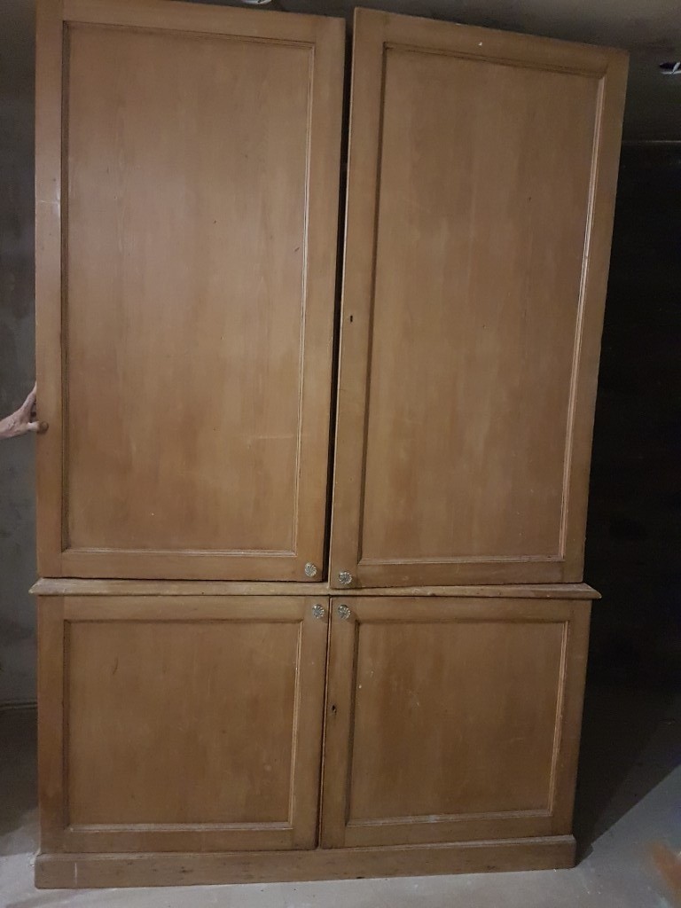 Large, Bespoke Antique Pine Storage Cupboard/ Unit with Cornice Pelmet
