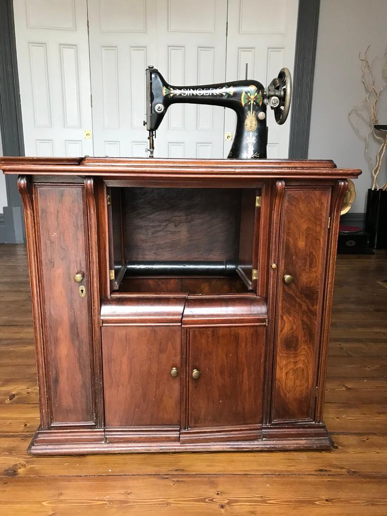 Antique c1912 singer sewing machine. Treadle operated in Drawing Room