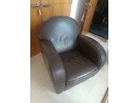 Chocolate brown leather armchair & footstool