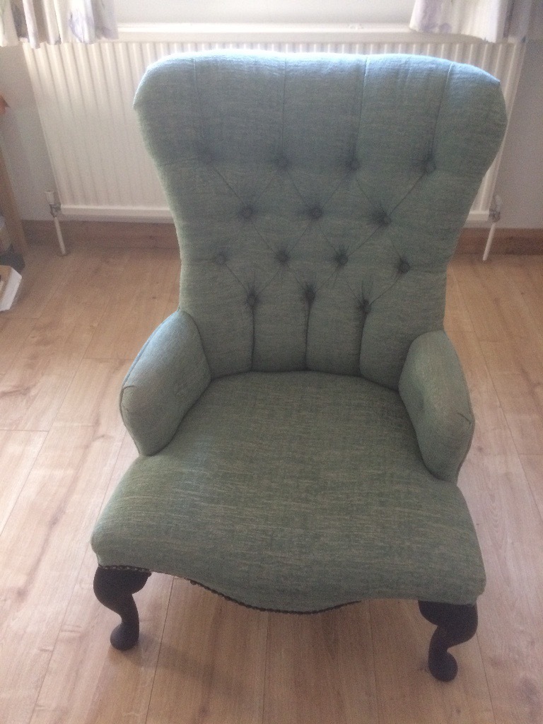 Antique Mother Chair\ dressing room\bedroom chair. Recovered green soft