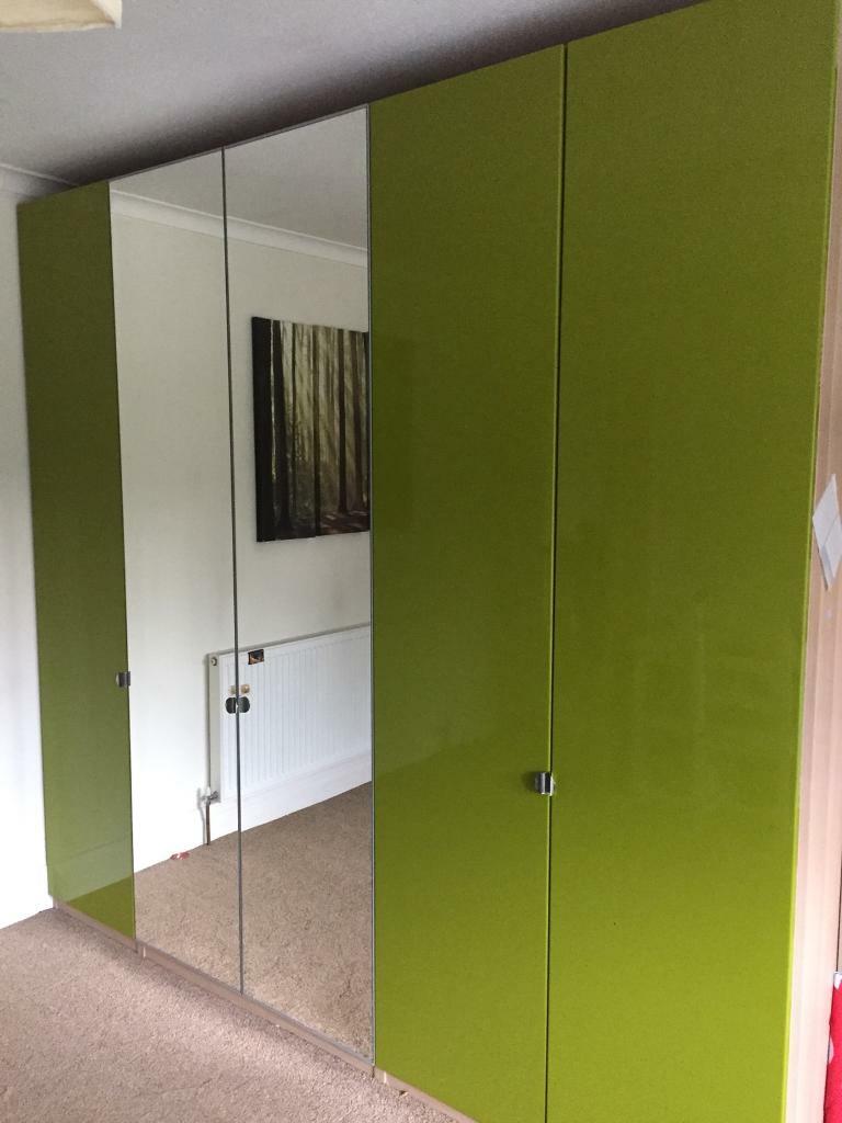 Ikea Pax Fardal Green Lacquered Wardrobe Doors X 3 Tall
