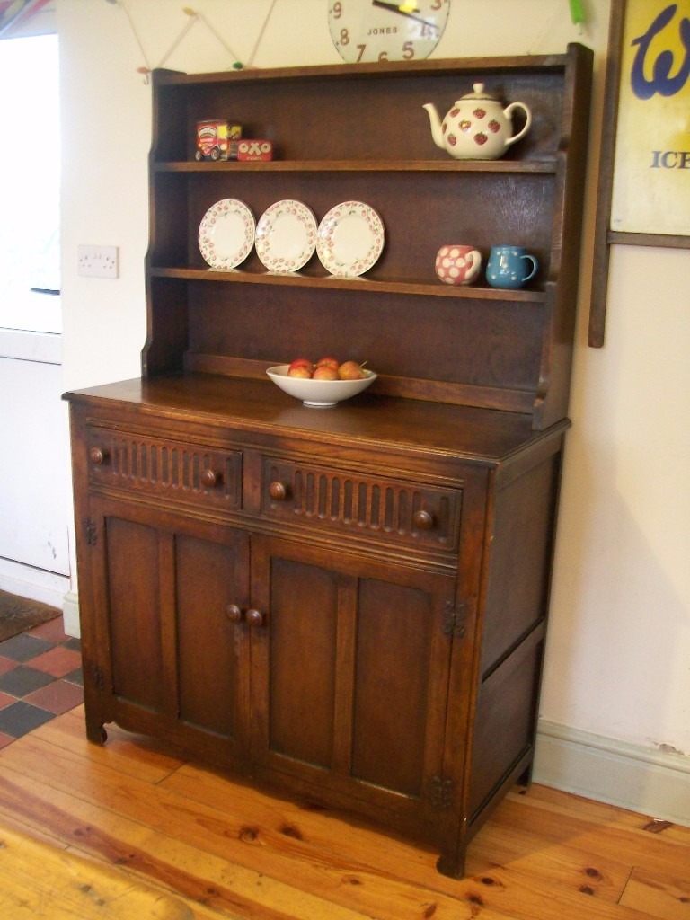 Vintage Welsh Dresser, Rich Dark Oak Wood Tone, Old Charm, Antique