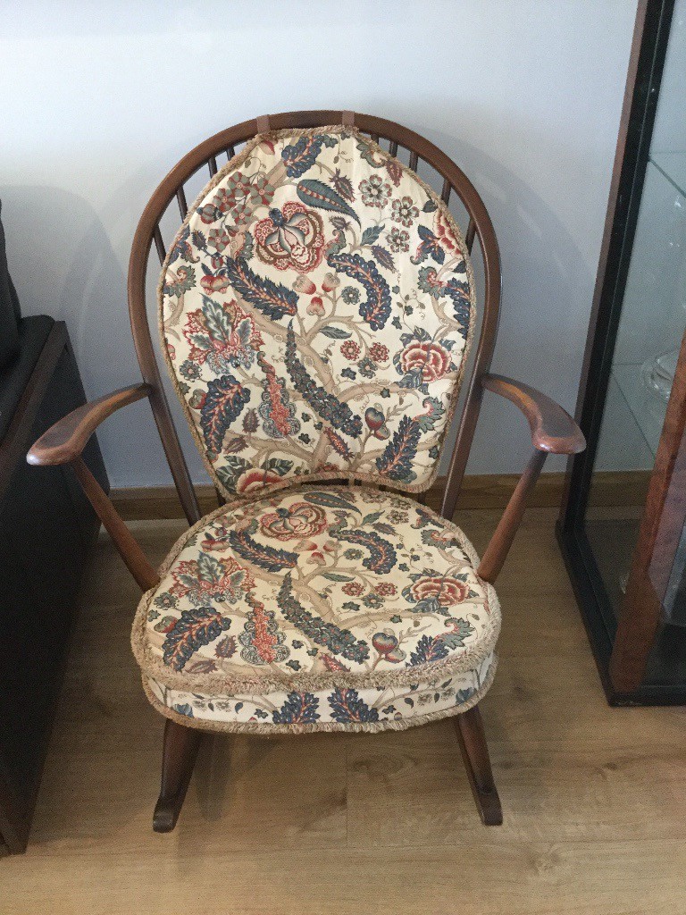 Vintage Ercol Rocking Chair Old Colonial With Original Upholstery Poss