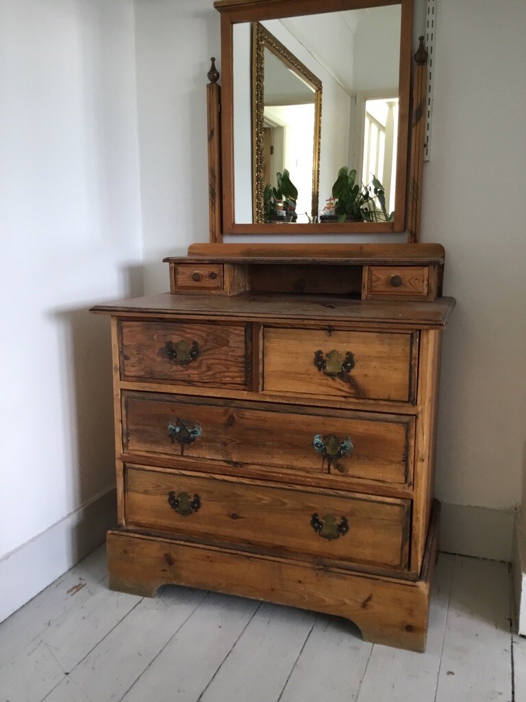Vintage Antique Pine Dresser Drawers With Mirror In Haringey