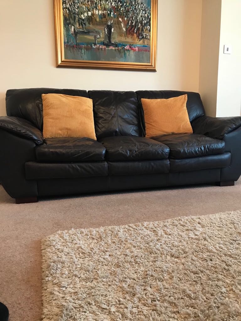 Brown leather three piece suite in Narborough, Leicestershire Gumtree