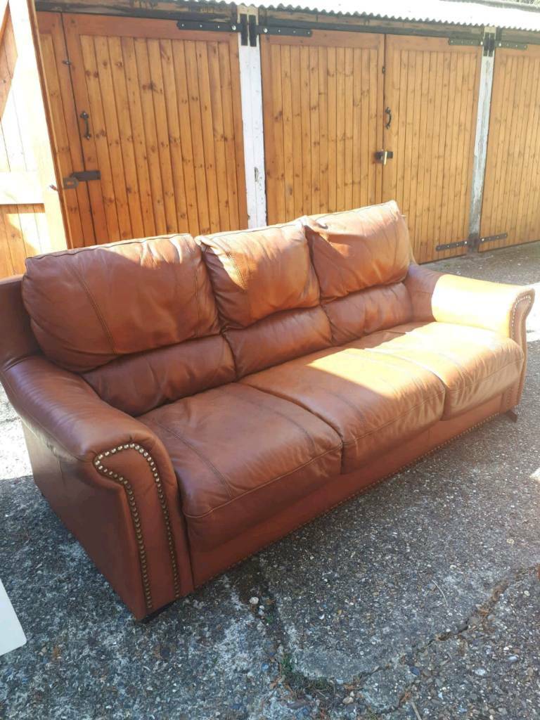 7 Foot Tan Leather Sofa In Caterham Surrey Gumtree