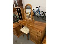 Solid pine dressing table with mirror and stool 