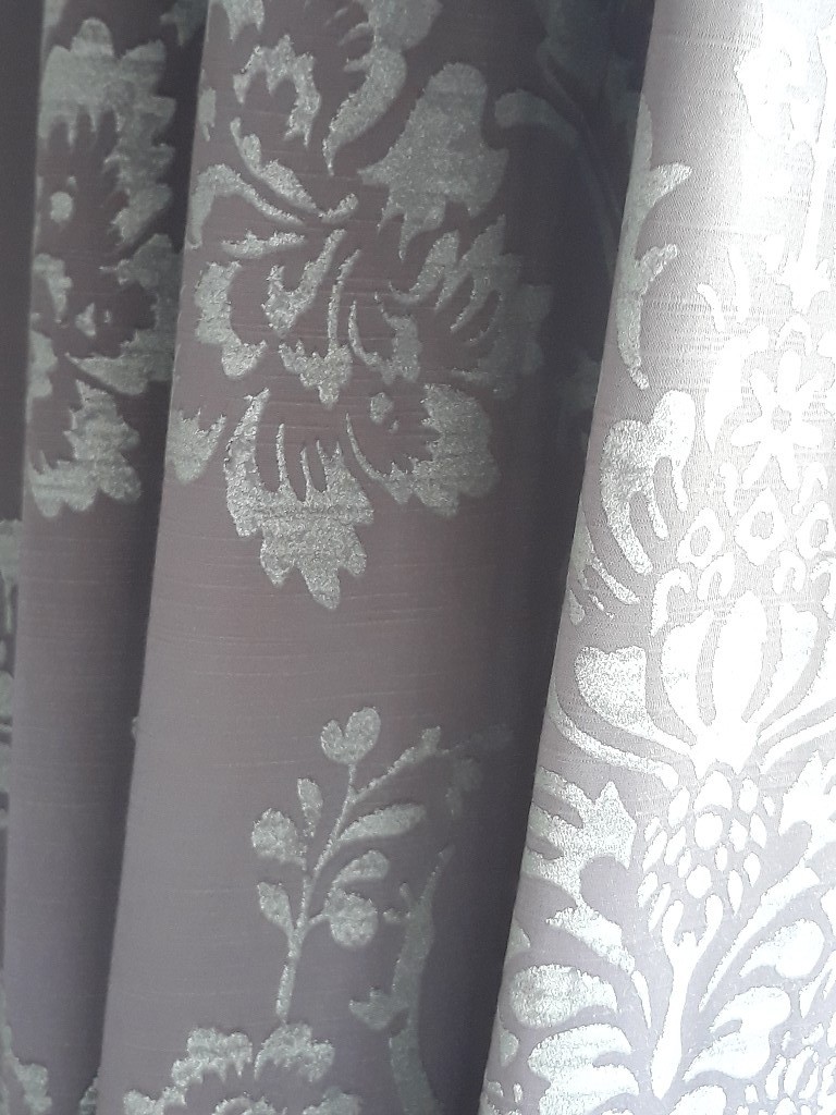 Next Lilac Floral Damask Curtains Matching Cushions In Banbridge