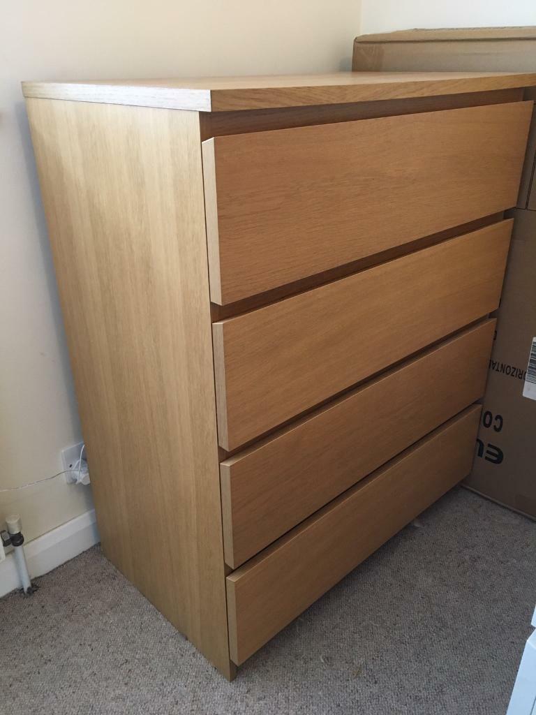 Ikea Malm Chest Of 4 Drawers Oak Veneer 80x100 Cm Vg