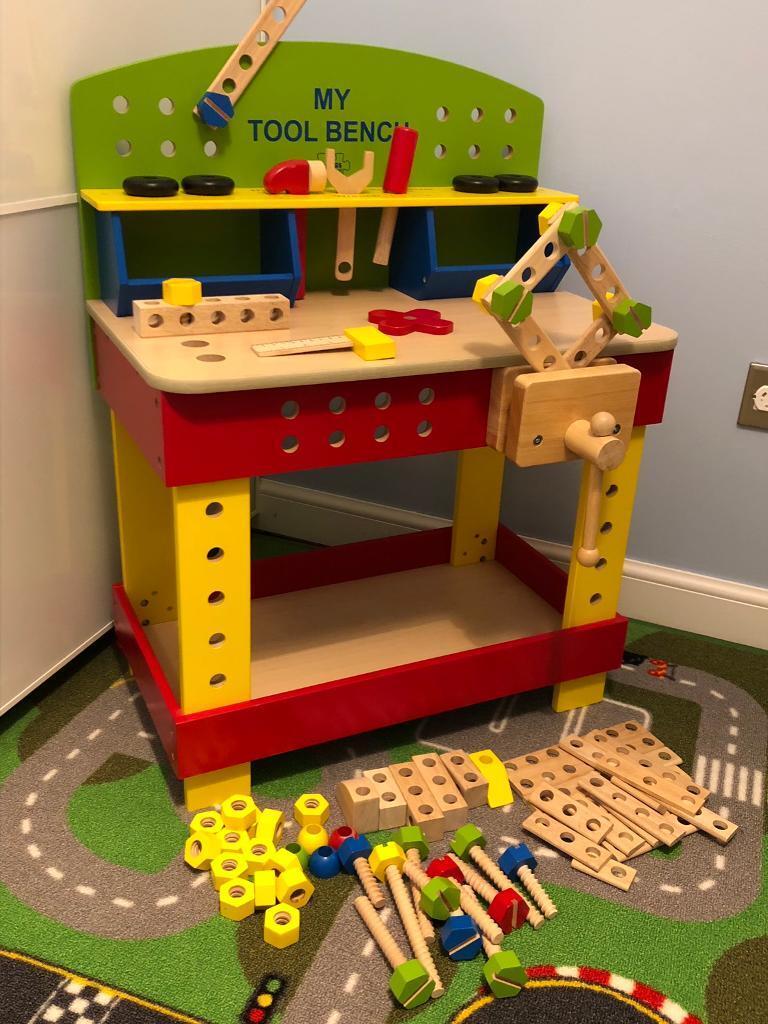 Bigjigs Toy Wooden Workbench Tool Bench Excellent Condition In