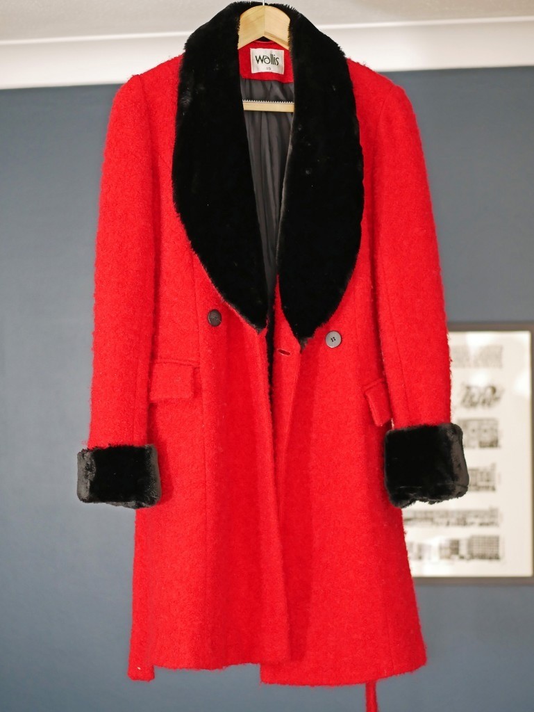 Wallis Ladies Mohair & Wool Coat With Faux Fur Collar, Red And Black