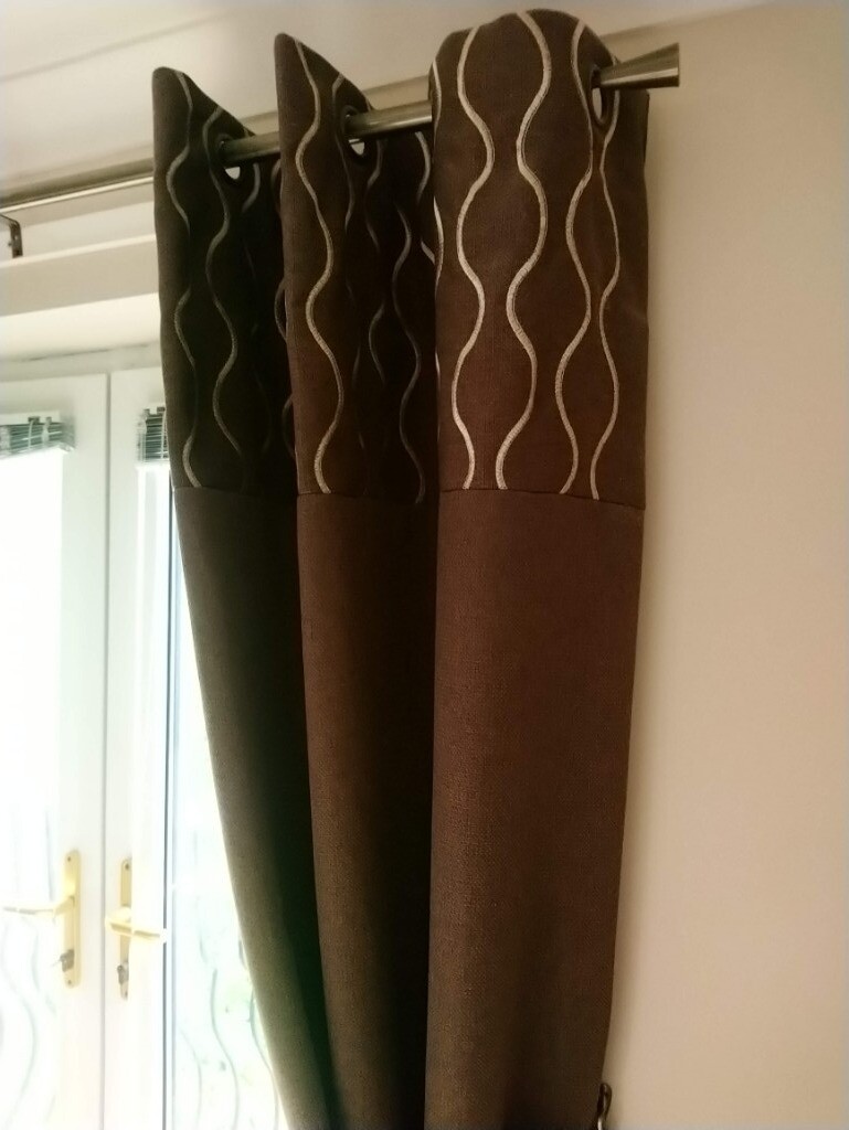 Dunelm Ready Made Pair Of Long Chocolate Eyelet Curtains With