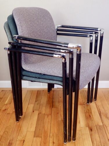 Herman Miller Chairs Stackable EL101 Set 3 Molded Plastic Fabric & Steel Frames 
