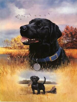 Larry Chandler  Black Lab Hunting Dog Art Print 18 x 24