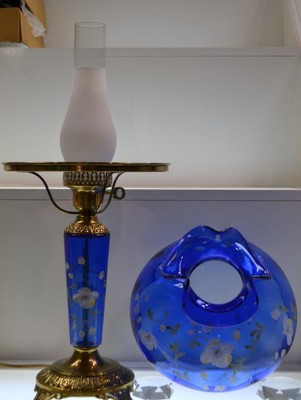 Fenton Lamp COBALT BLUE Table w FOUNT Golden Flax on Cobalt 23